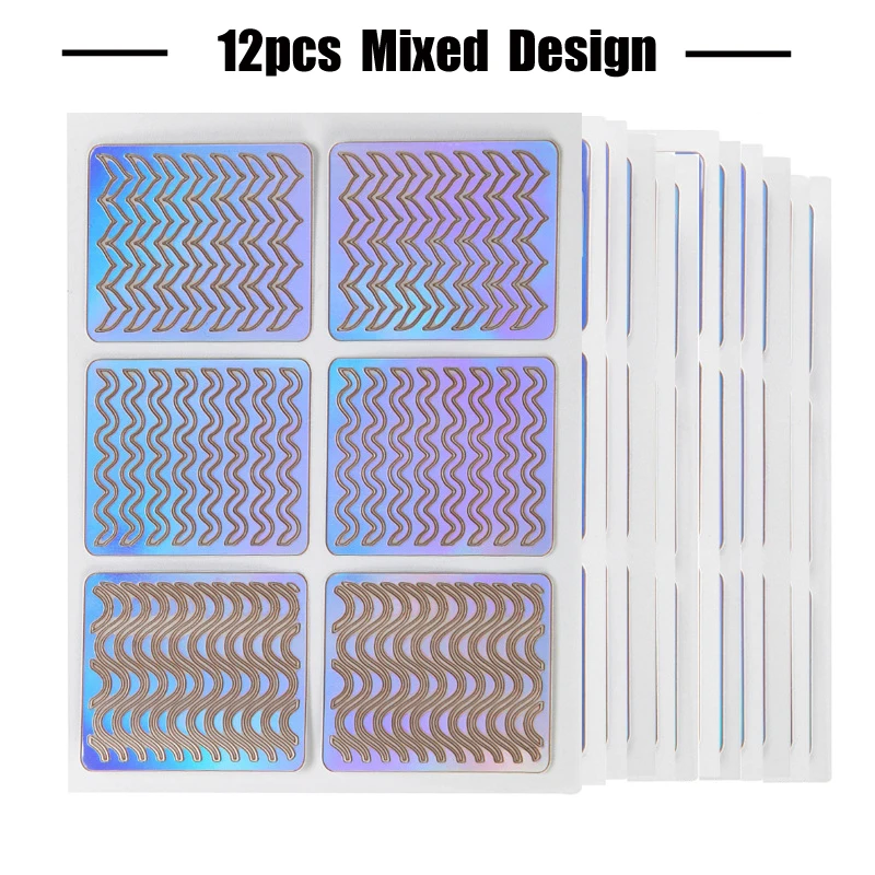 6/12/24 Sheets/lot DIY 3D Hollow Laser Sticker ForNail Art Stencil Gel Polish Nail Vinyl Tip Transfer Guide Template Nail Decals