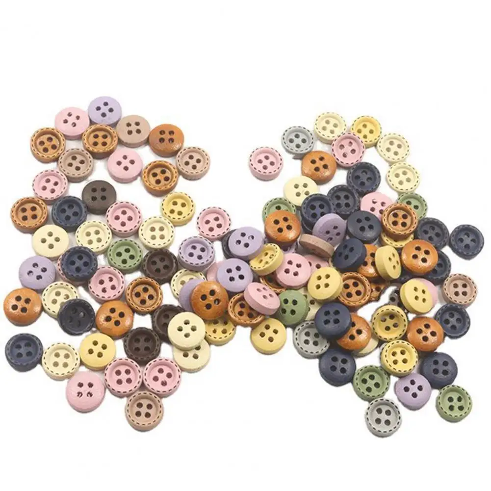 

100Pcs Wooden Decorative Buttons Solid Color 4 Holes Round Button for Sewing Clothing Scrapbooking DIY Handmade Craft