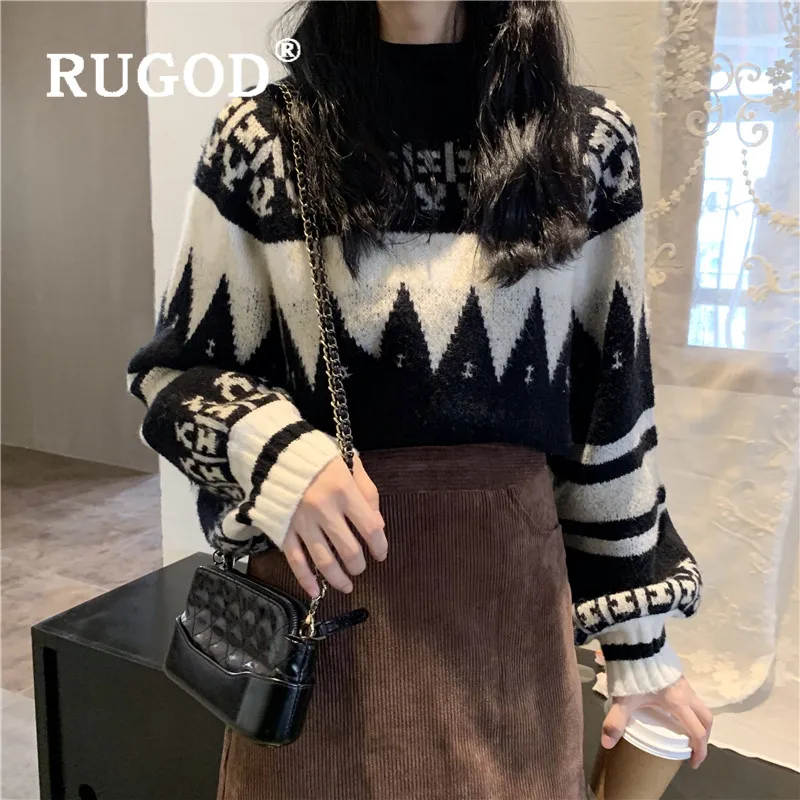 RUGOD милый укороченный свитер элегантный джемпер Kawaii пуловер Зимние Топы для женщин корейский стиль размера плюс Kpop одежда осень