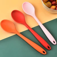 practical silicone spoon long handled flexible mixing ladle heat resistant solid color food grade cooking spoon tools for home