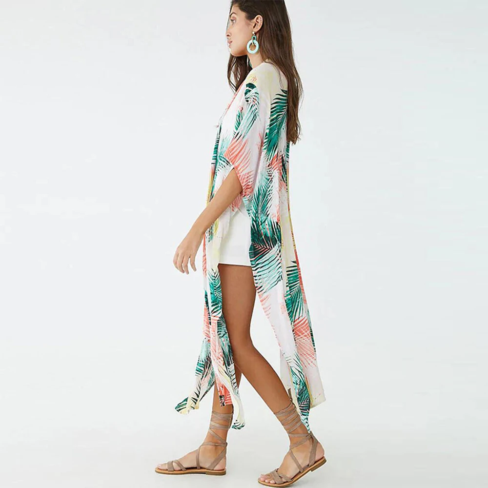 Богемное бикини с принтом листьев летняя пляжная туника размера плюс длинный