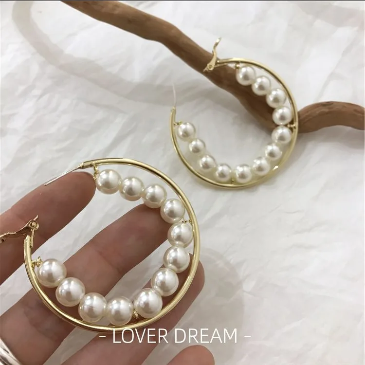

2020 New Korean Vintage Earrings For Women Big Gold C-shaped Earrings French Baroque Pearl Earrings Fashion Jewelry
