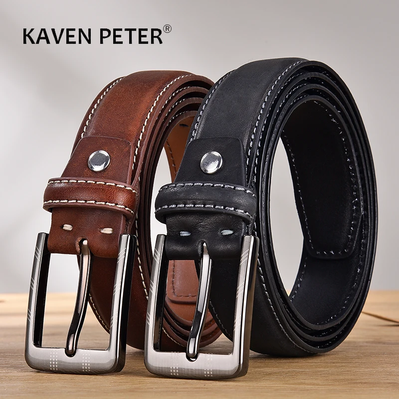 Men Top Layer Leather Casual High Quality Belt Vintage Design Pin Buckle 100% Genuine Leather Belts For Men Original Cowhide