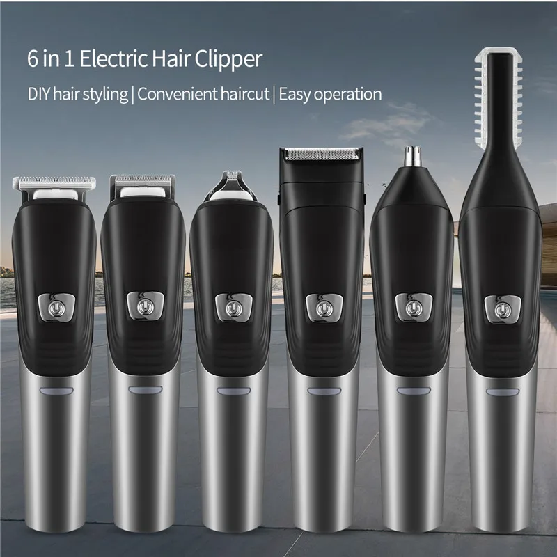 

6 in 1 Electric Hair Clipper Hair Trimmer Kit With Rechargeable Beard Shaver Nose Hair Trimmer For Men with 4 Limit Combs