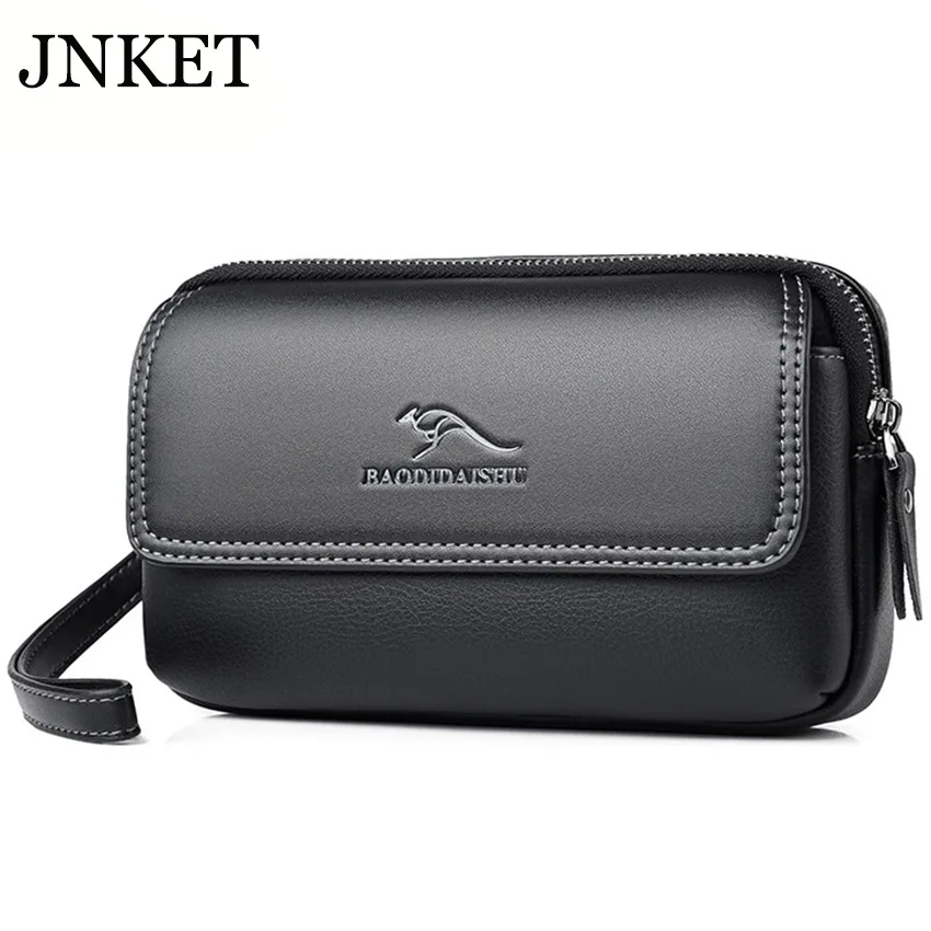 

JNKET New Men PU Leather Waist Bag Multifunction Waist Pack Cellphone Bag Large Capacity Fanny Pack Zipper Handbag