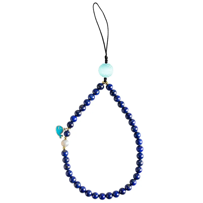 

Original DIY cute lanyard Chinese style natural lapis lazuli mobile phone lanyard chain 6mm pendant moonstone short phone chain