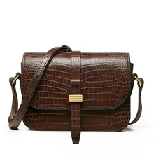 FOXER 2021 Vintage Women Crossbody Bags Split Leather Fashion Brand Lady Small Shoulder Messenger Bags Crocodile Pattern Purse