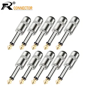 10 шт., чехол из цинкового сплава, 14 дюйма, штекер 6,35 мм, моно штекер, позолоченный, гитарный эффект, педаль, микрофон, разъем