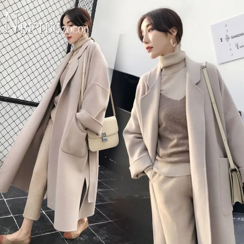 

2020 Korean Women Woolen Coat Thick Plus Size Autumn Winter Female Overcoat