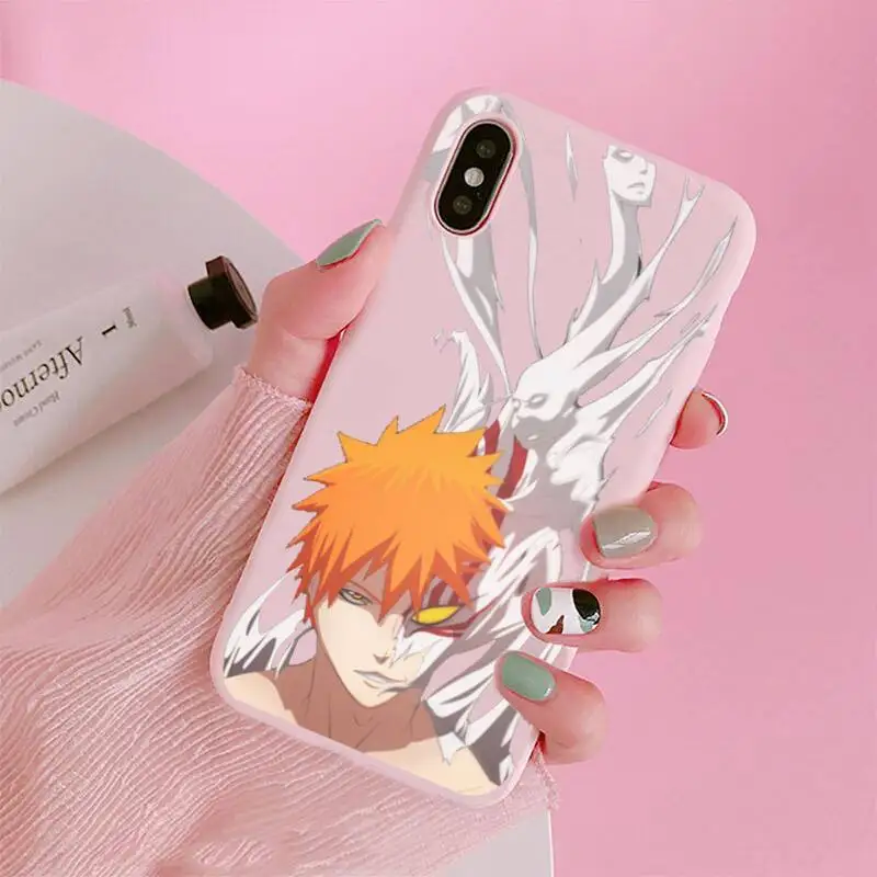 

Japanese anime Bleach Phone Case Candy Color Pink for iPhone 11 pro XS MAX 8 7 6 6S Plus X 5S SE 2020 XR