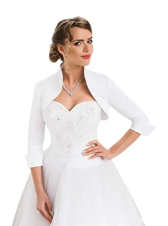 Свадебный атласный пиджак болеро с рукавом три четверти|Свадебные