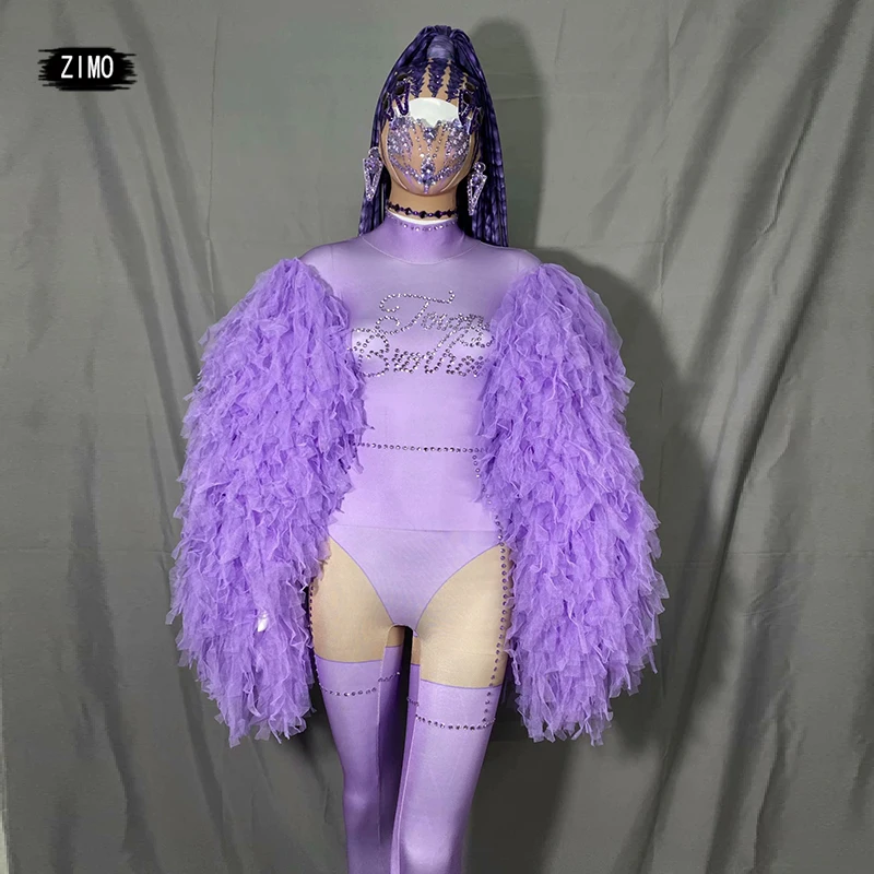 

Комбинезон женский, с длинным рукавом, фиолетовый, стразы