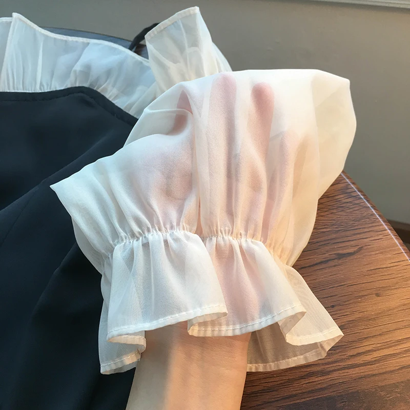 

Women 2020 Summer Elegant French Vintage mini Dress Korean ruffles patchwork crop top Mini Dress Retro Slim A Line short Dress