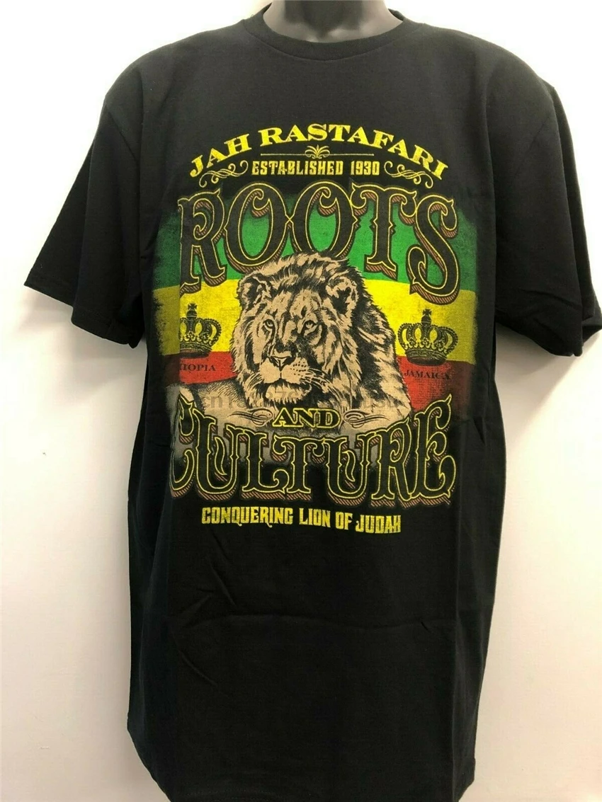 

Red Gold Green Jah Rastafari Roots Culture Black T Shirt Rasta Ltd Quantity Summer Tee Shirt
