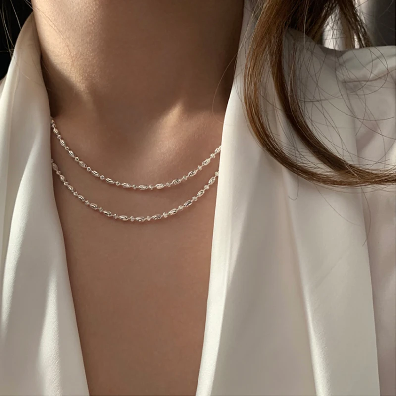 

Christmas 925 Sterling Silver Necklace Bare Chain Sparkling Choker Bead Necklace Clavicle Chain Wedding Gift Women Fine Jewelry