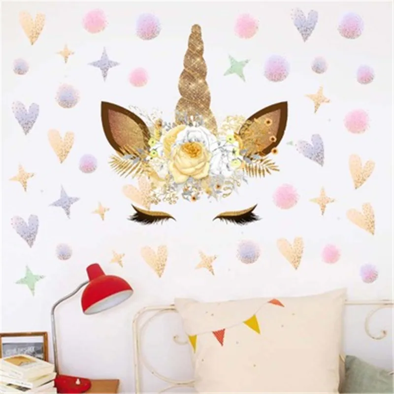 Золотой горошек Наклейка на стену в форме единорога для детской комнаты домашний
