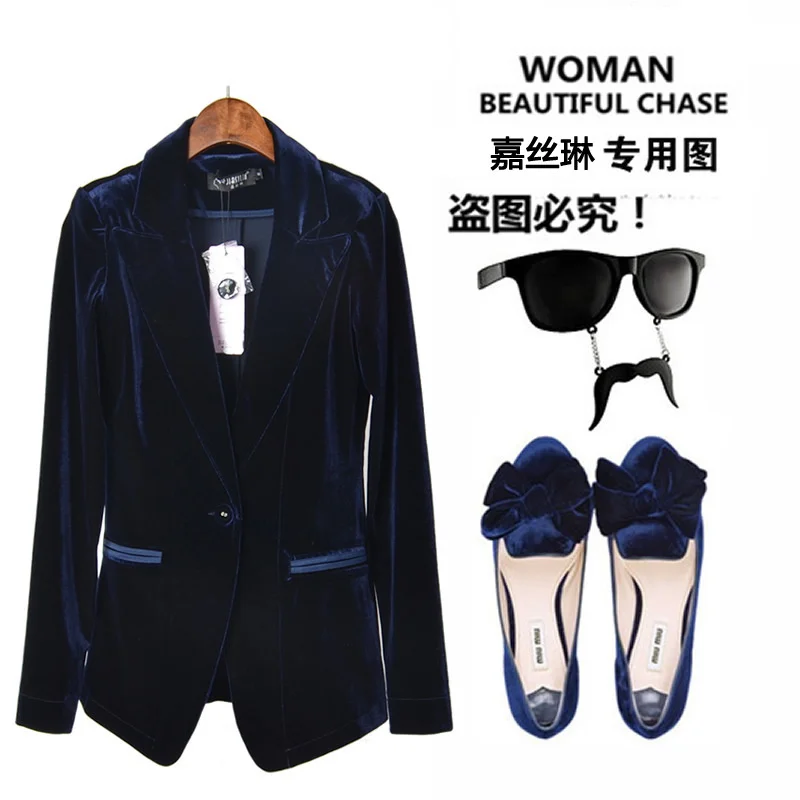 Женский бархатный блейзер красный/синий дизайнерский морской пиджак зимнее