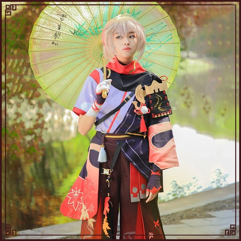 

Game Genshin Impact Kiryu Kazuha Battle Suit Party Gorgeous Uniform Cosplay Costume Halloween Anime Men Kazuha Cosplay Wig Hairs
