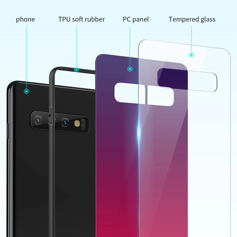 Градиентный чехол Floveme для Samsung A50 с закаленным стеклом Note 8 9 10 Plus S10 S10E S8 S9