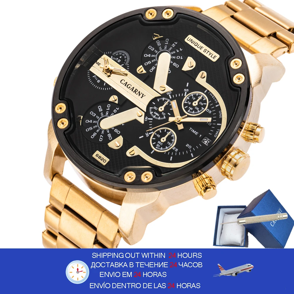 

Cagarny Gold Relogio Masculino Men Watches Luxury Brand Men's Watch Dual Display Steel Military Quartz Wristwatch reloj hombre