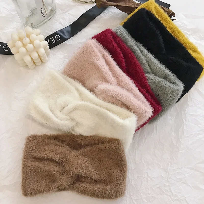 

Autumn Winter Headband Ladies Cross Elastic Hair Band Knit Knot Warm Headwear Bandana Fashion Soft Hair Accessories for Women