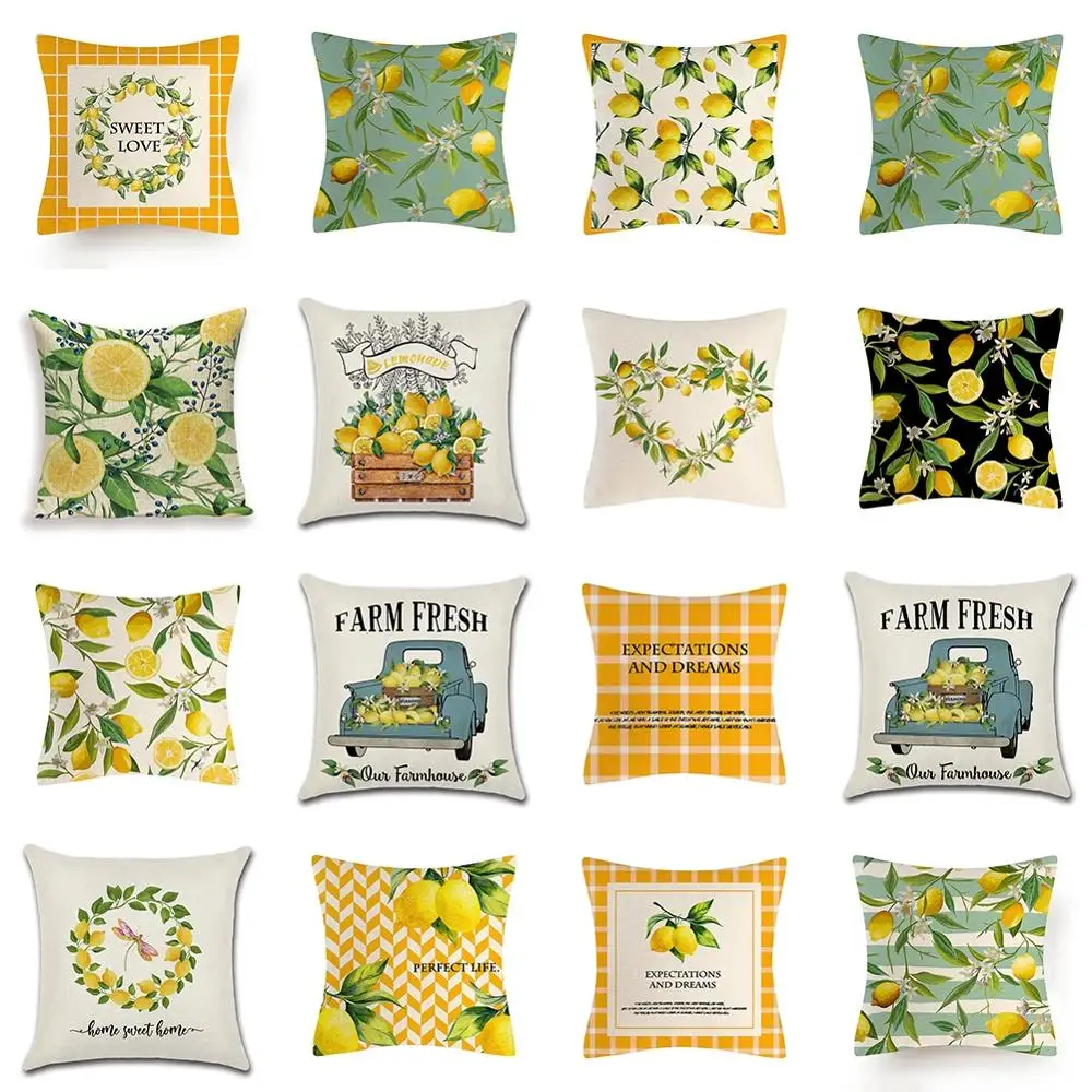 Современная модная хлопковая льняная Подушка с лимонным рисунком чехол для