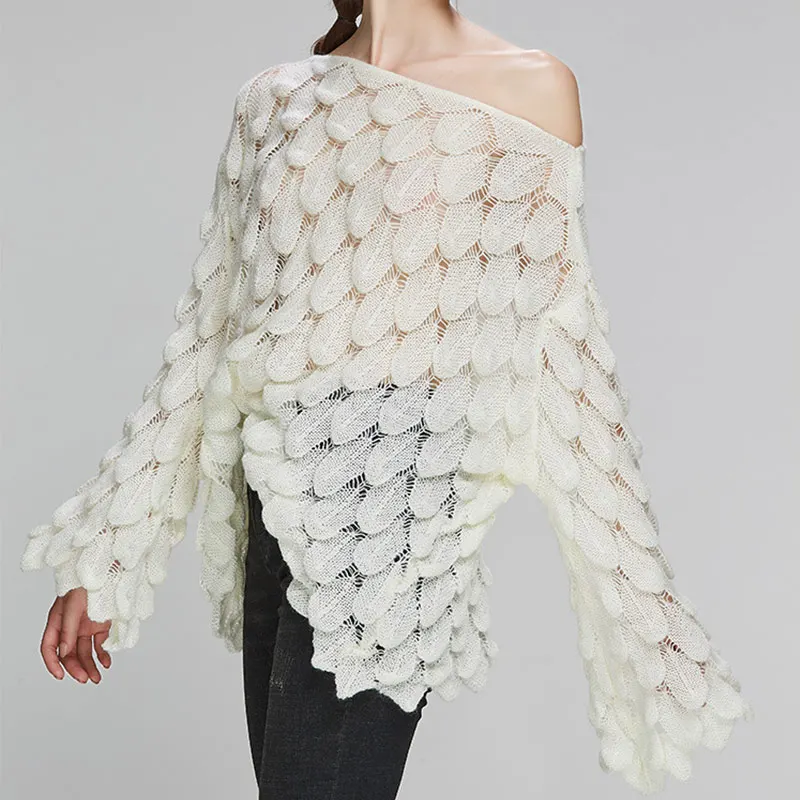 Женский свободный пуловер с открытыми плечами свитер Теплые Топы блуза длинным