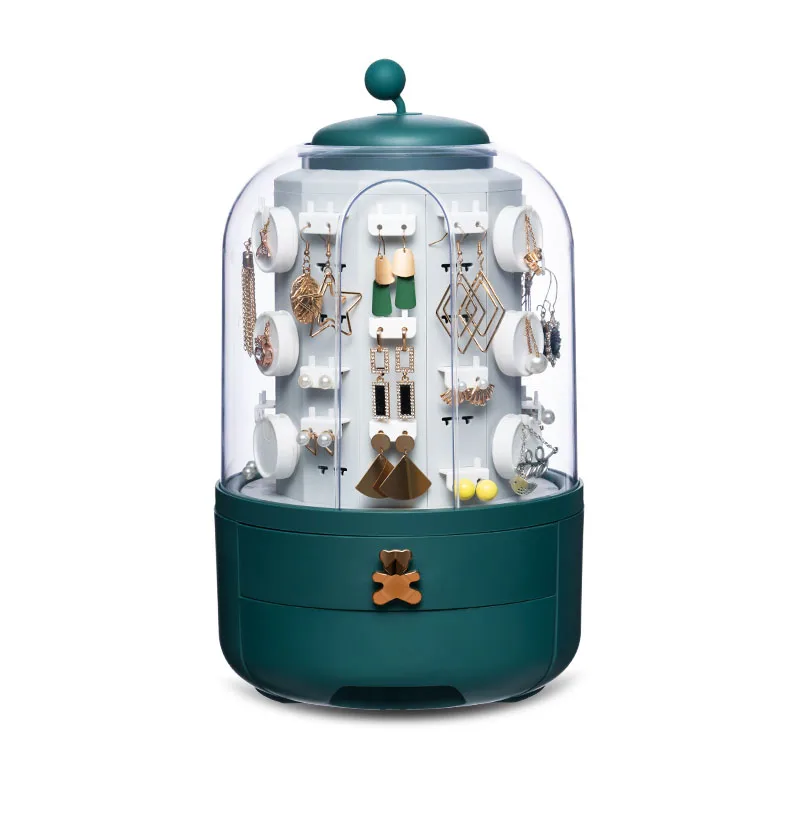 

360 Rotating Jewelry Box Cosmetic Storage Box Transparent Makeup Organizer Earrings Desktop Organizer For Necklace Dropshipping