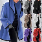 Женское теплое пальто, повседневное облегающее длинное пальто, верхняя одежда, шерстяное пальто в стиле пэчворк, кардиган на пуговицах, куртка с капюшоном, женские куртки