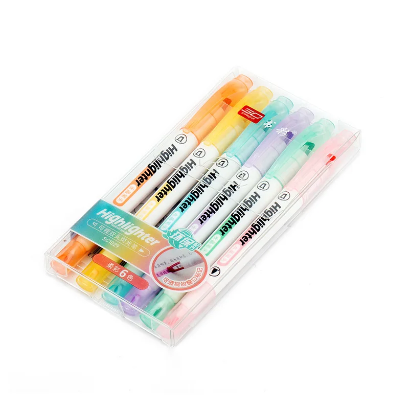 

6 Colors Double Head Highlighter Pen Colorful Highlighters Art Marker School&Office Art Stationery Supply