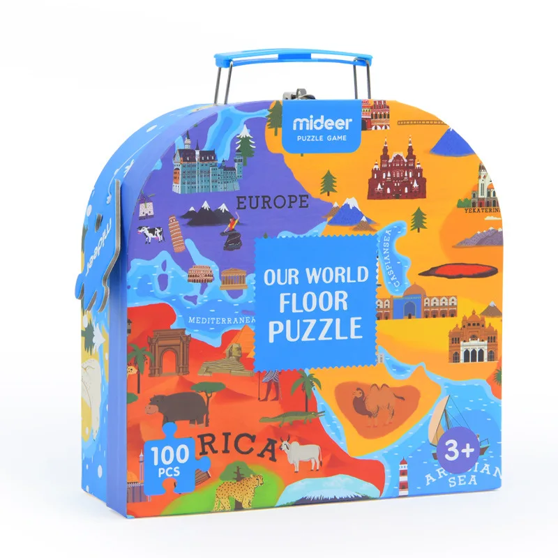 

Mideer Milu Children's Cognitive Educational Puzzle Puzzle Toy Geography/Culture World 100 Pieces Portable Gift Box