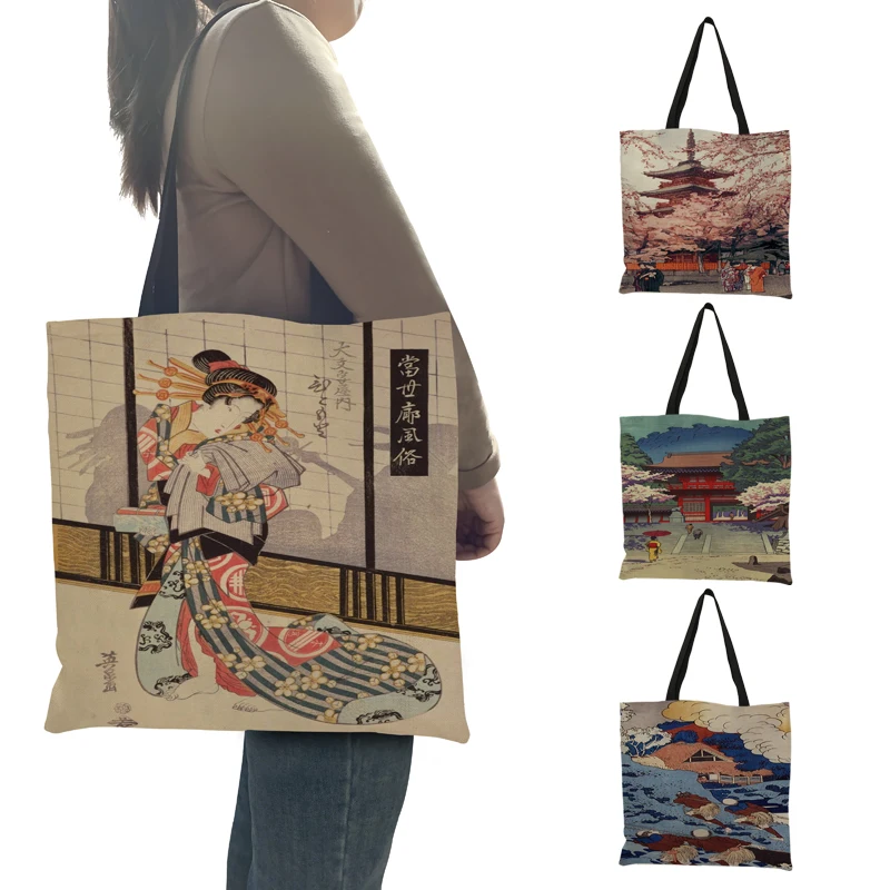 Bolso de mano estilo clásico japonés para mujer, bolsa de mano con estampado Kabuki, ideal para compras, supermercado, 2021
