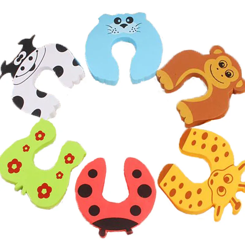 Bloqueador de puerta con dibujos de animales para ni&ntilde;os y beb&eacute;s, soporte de tope de seguridad, 10 unids/lote-2