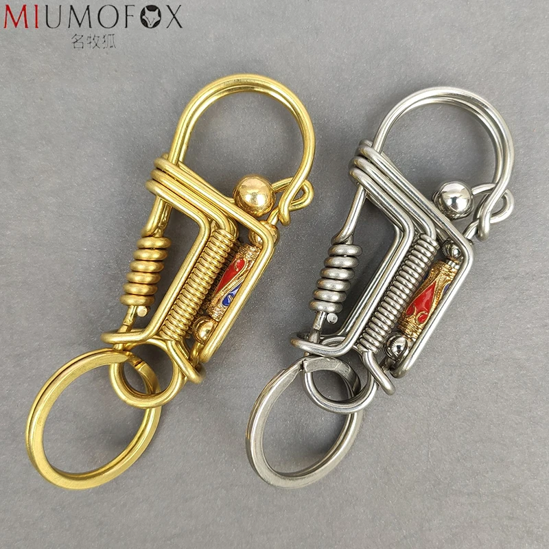 Fashion Key Holder Creative Carabiner Stainless Steel Keychains Brass Wrapped Wire Car Buckle Waist Hanging Personality Handmade