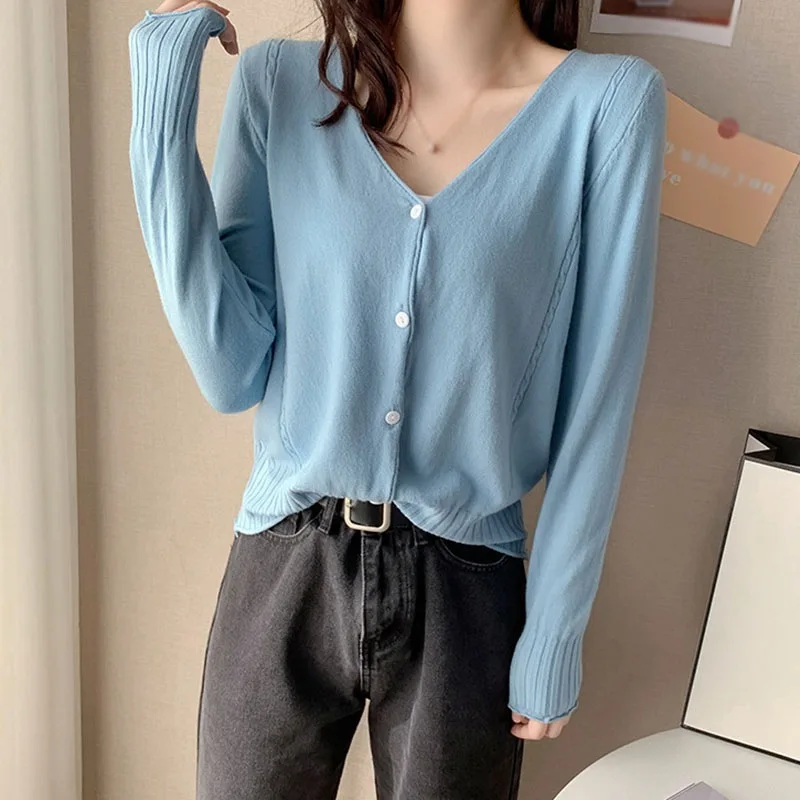 

Women's Solid V-Neck Casual Button Up Knitted Cardigan Tops