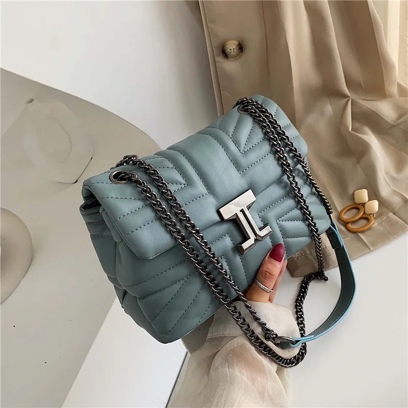 

Women's Fashion Single Shoulder Bag Luxury Designer Geometric Messenger Bag Solid Color Metal Chain Female's Small Square Bag