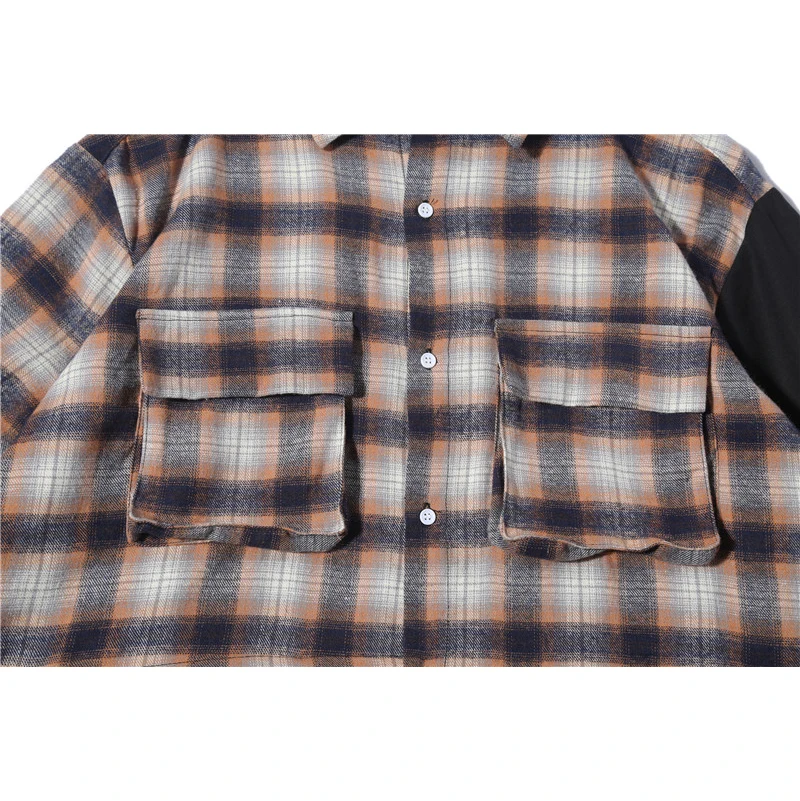 Mirecoo Мужская рубашка в стиле пэчворк клетчатая с длинным рукавом для мужчин