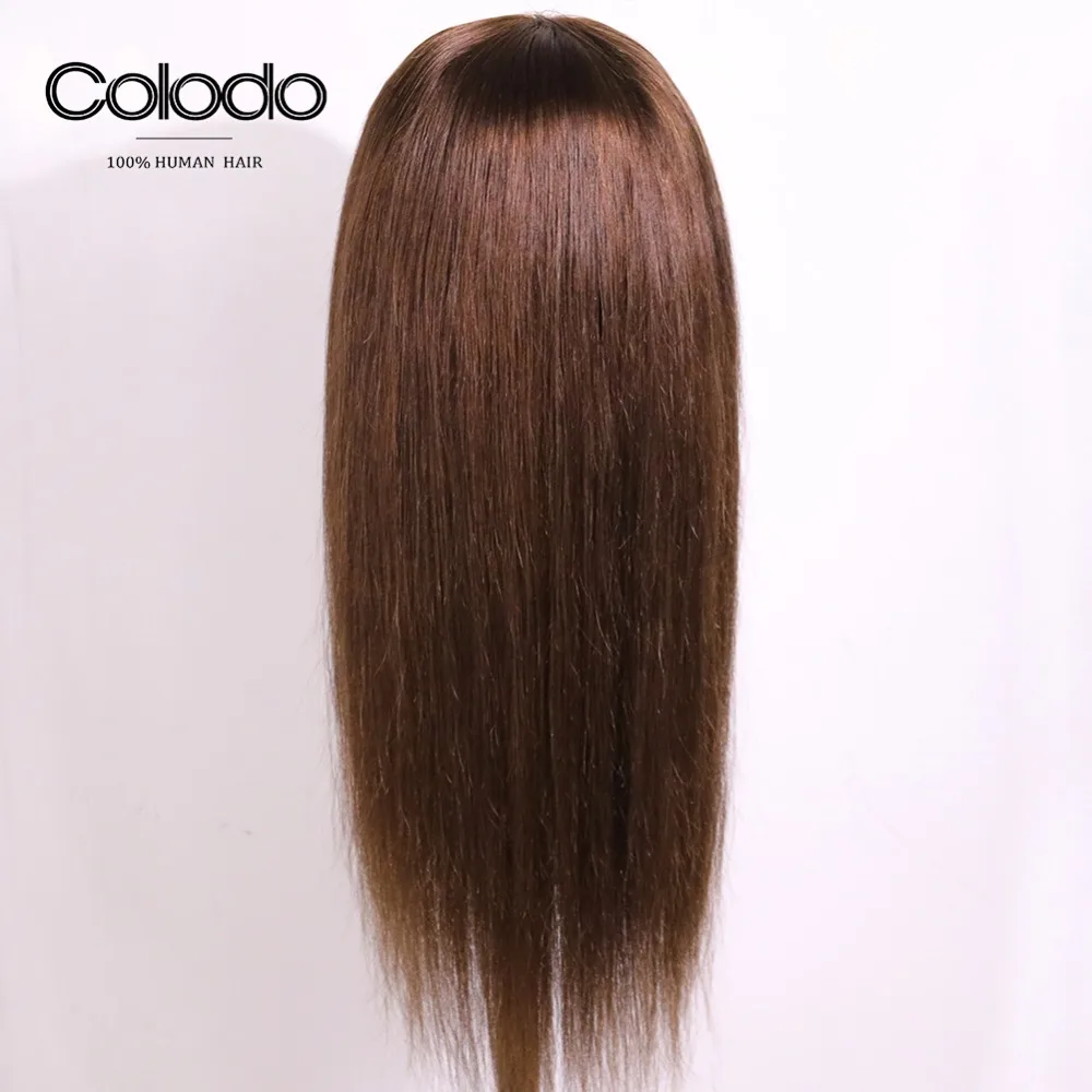 Бразильский парик COLODO Remy 13x4 из прямых синтетических волос с густой челкой 150%
