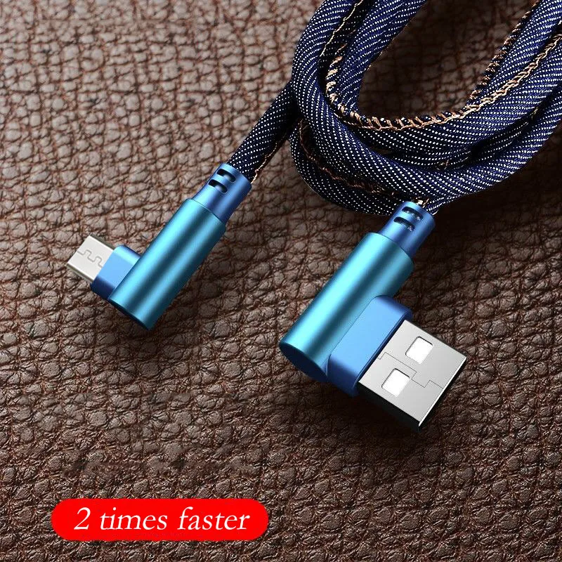 1M Double Elbow 2.4A Fast Charge Quick Chargers Denim data Cable Charging USB Practical Portable Data Line | Мобильные телефоны и