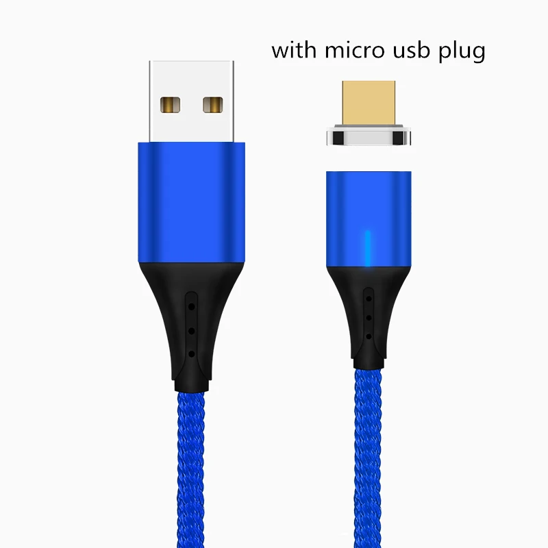 Blue Micro Plug Магнитный кабель 3A Micro usb type C кабель передачи данных для быстрой зарядки для iPhone XS MAX XR 8 7 Plus SAMSUNG S10+ S9 для XIAOMI Mi9 MIX3 2S - Цвет: Blue Micro Plug