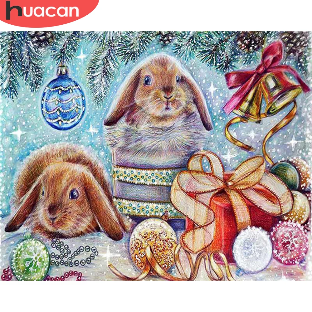 

HUACAN 5D Full Square Diamond Painting Rabbit Diamond Embroidery Cross Stitch Animal Rhinestone Picture Christmas Home Decor