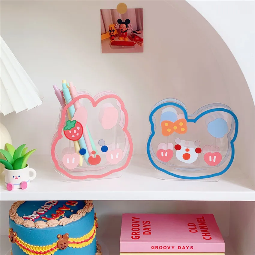 Акриловый держатель для ручек с медведем и кроликом в Корейском стиле школьные