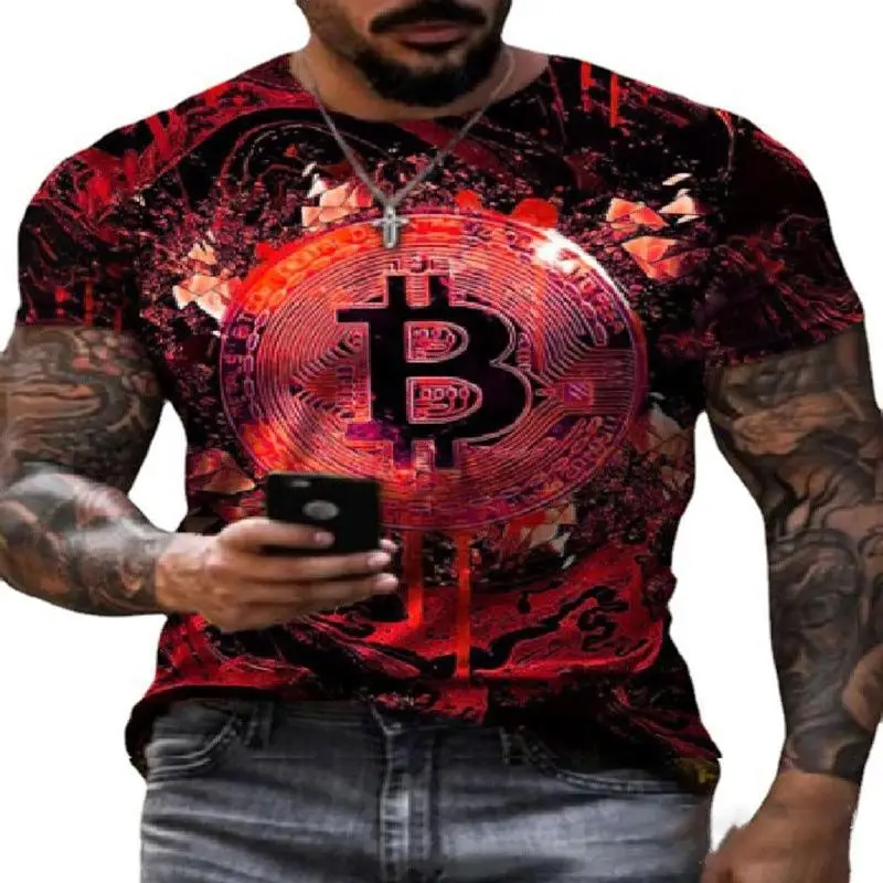 

Summer fashion dynamic printing T-shirt shirt brand O-neck T-shirt breathable bitcoin printing flag element