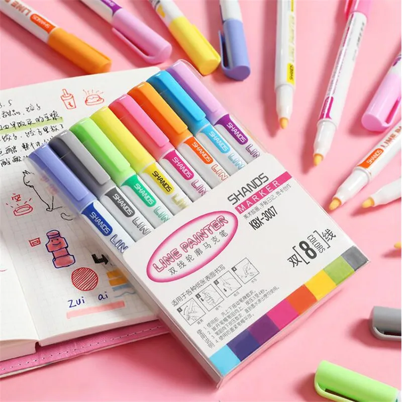 Двусторонняя контурная ручка 8 шт./компл. Блестящий цветной флуоресцентный