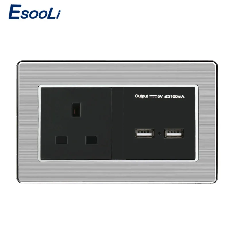 Esooli 146*86 мм UK Стандартный Мощность розетка с двумя USB зарядка Порты и разъёмы для