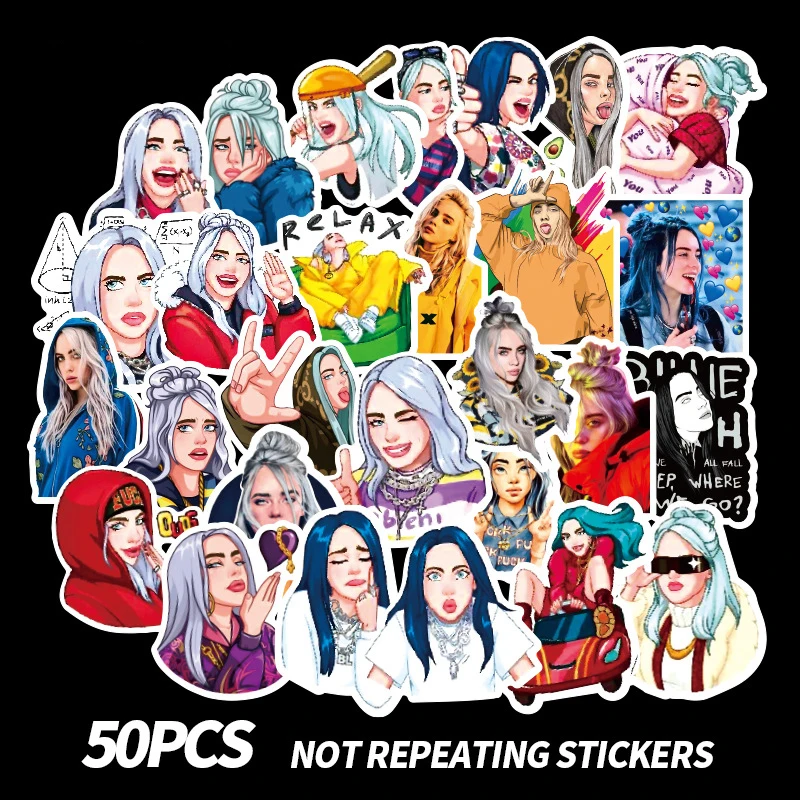 50 шт. Billie Eilish наклейка s аниме певица пегатина для ноутбука холодильник телефон чемодан для скейтборда забавные крутые наклейки F3 - Цвет: 50pcs