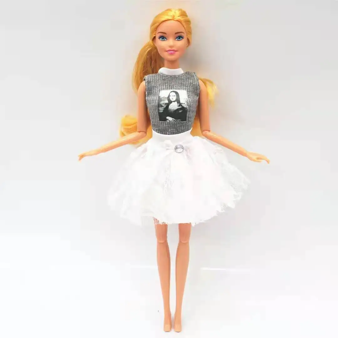 

Fashion 11.5" Doll Clothes For Barbie Clothes Doll Outfit Set Grey Sleeveless Shirt Top White Tutu Skirt 1/6 BJD Dolls Accessory