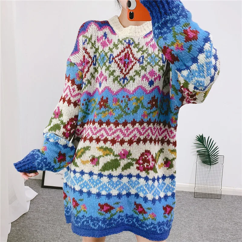 Женский свитер большого размера Осень-зима 2019 толстый Свободный Длинный с