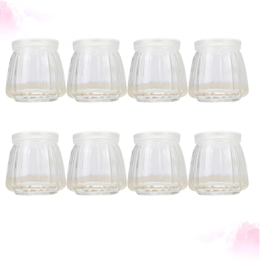 

8pcs Vertical Striped Pudding Bottles Heat-resistant Glass Jelly Yogurt Jar Containers Cup with Lid (100ml)