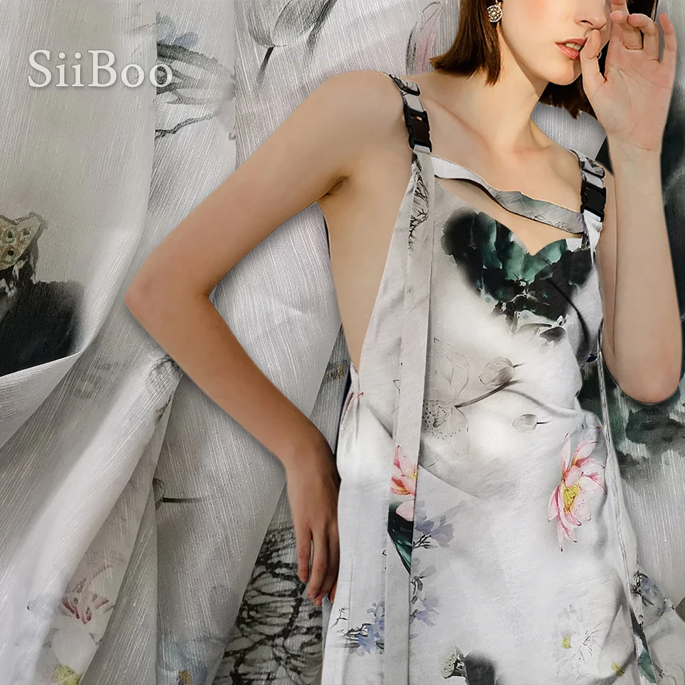 Пасторальная Элегантная Шелковая ткань с чернильным цветочным принтом для